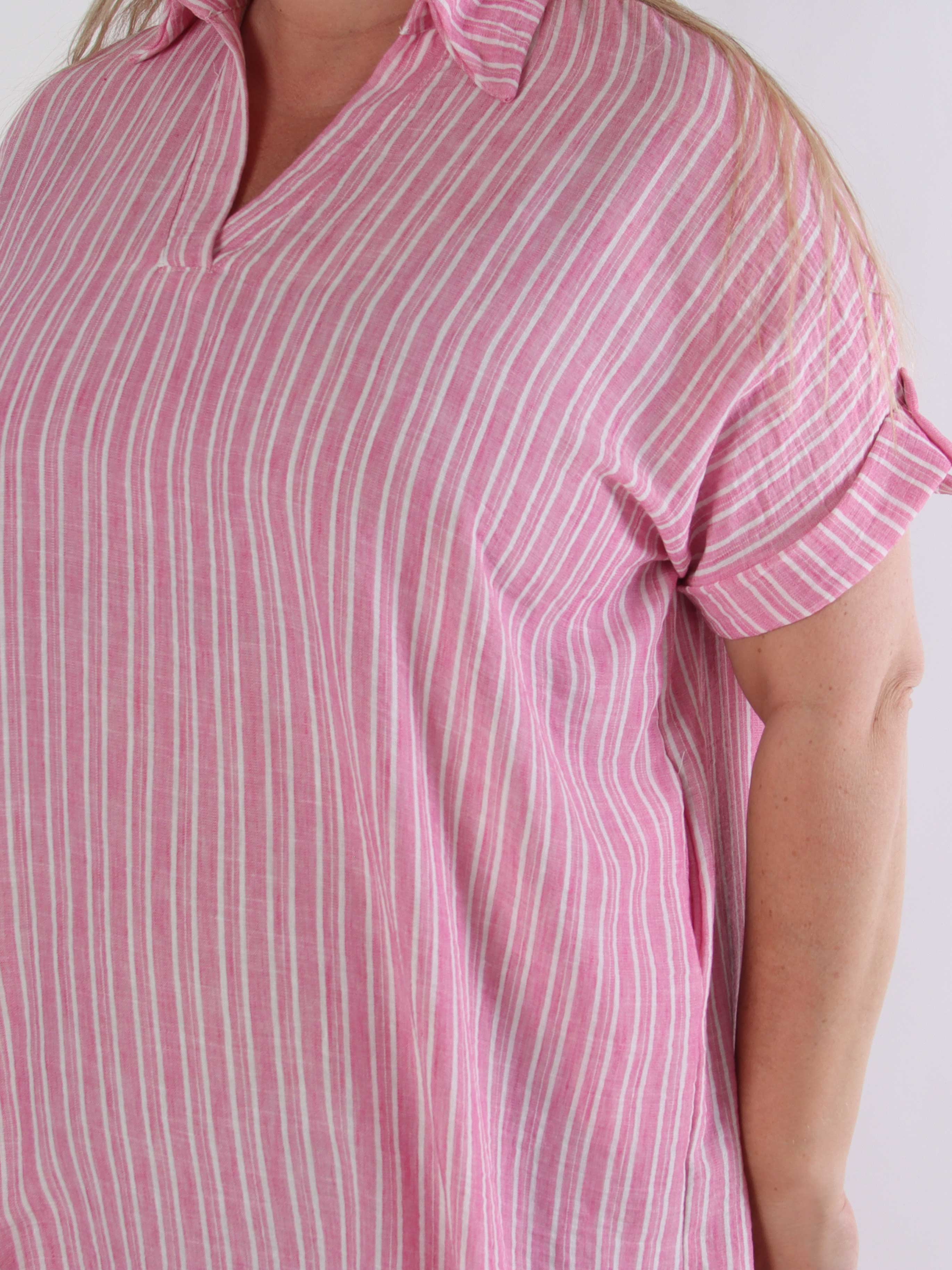 Evelyn - Randig plus size tunikaklänning med skjortkrage